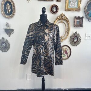 vintage Y2K Selene Sport Animal Print Jacket Large Faux Leather Zebra Coat